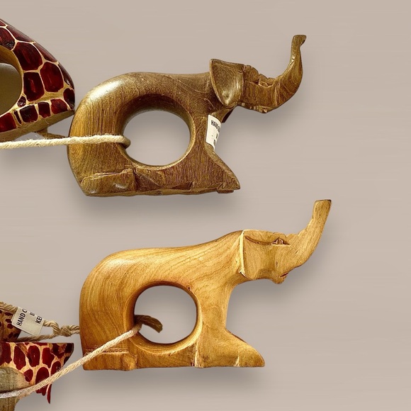 NWT Set of 8 Handmade Safari Animals Napkin Rings Zebra Elephant Giraffe Cheetah - Picture 6 of 13